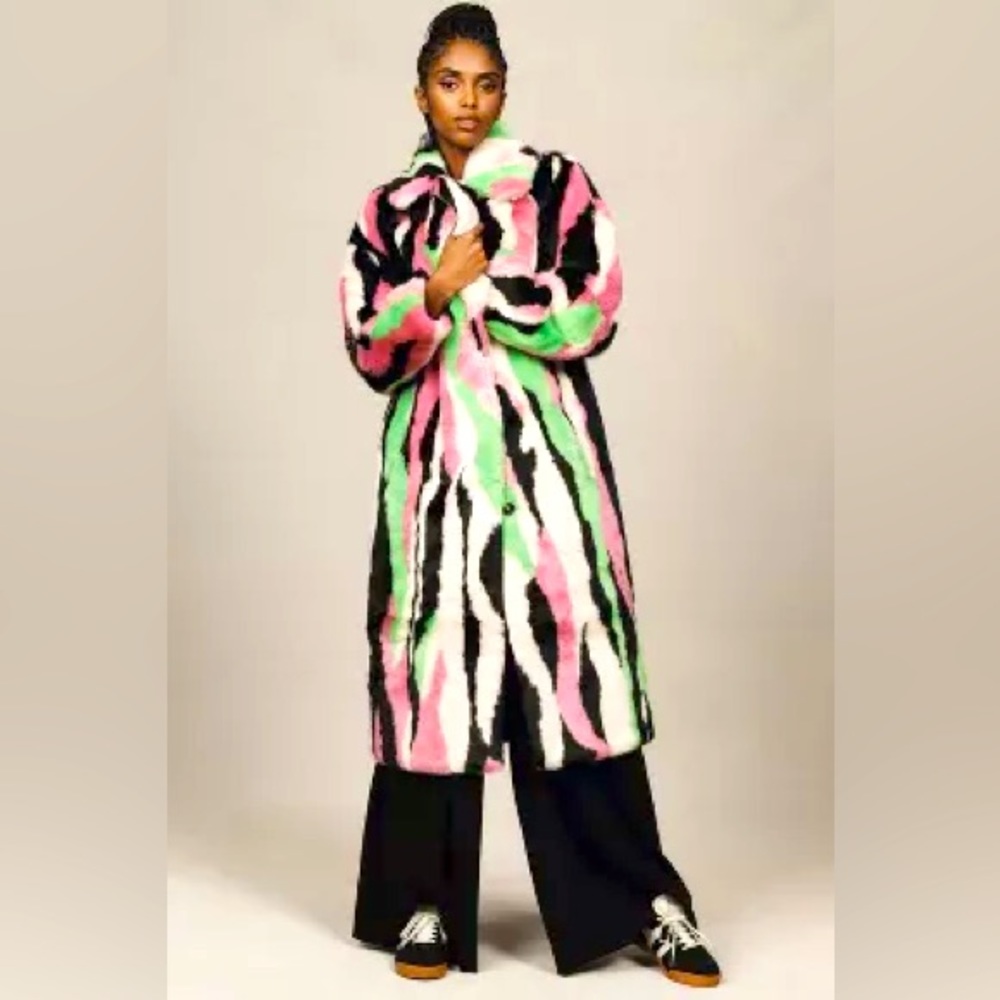 Jakke NWT long multi stripe coat